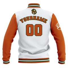 Benutzerdefiniert Weiß Orange Wasserdichte Varsity Jacken Personalisiert genäht Name Nummer Logo zu Letterman Jacken