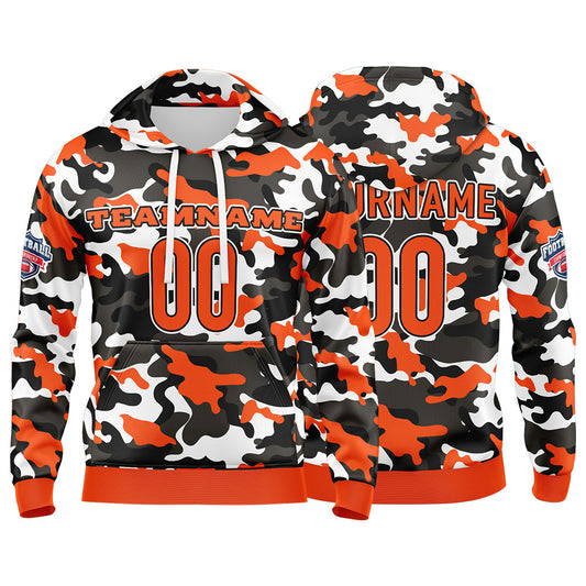 Benutzerdefinierter Sweatshirt-Hoodie für Mann, Frau, Mädchen, Junge. Drucken Sie Ihr Logo, Ihren Namen und Ihre Nummer Orange-Schwarz