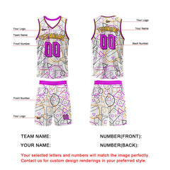 Benutzerdefinierter Weiß Rosa Basketball Jersey Uniform Anzug gedruckt Ihr Logo Name Nummer