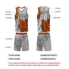 Benutzerdefinierter Grau Orange Basketball Jersey Uniform Anzug gedruckt Ihr Logo Name Nummer