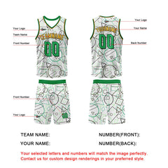 Benutzerdefinierter Weiß Grün Basketball Jersey Uniform Anzug gedruckt Ihr Logo Name Nummer