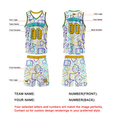 Benutzerdefinierter Weiß Gelb Basketball Jersey Uniform Anzug gedruckt Ihr Logo Name Nummer