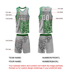 Benutzerdefinierter Grau Grün Basketball Jersey Uniform Anzug gedruckt Ihr Logo Name Nummer