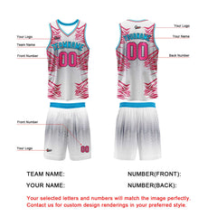 Benutzerdefinierter Weiß Rosa Basketball Jersey Uniform Anzug gedruckt Ihr Logo Name Nummer