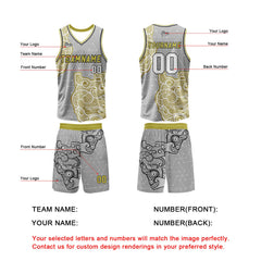 Benutzerdefinierter Grau Gelb Basketball Jersey Uniform Anzug gedruckt Ihr Logo Name Nummer