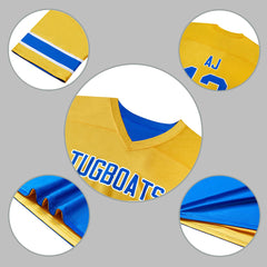 Benutzerdefinierte Blau Gelb Reversibel Fußball Trikot Personalisierte Gradient Fußball Shirts für Männer gedruckt Team Name Nummer Logo