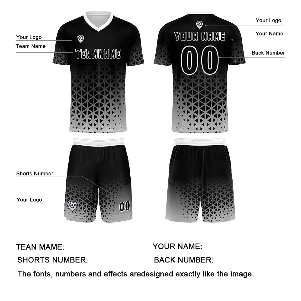 Benutzerdefinierte Schwarz Weiß Trikots für Männer Frauen Personalisierte Fußball Uniformen für Erwachsene und Kind