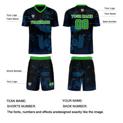 Benutzerdefinierte Blau Grün Trikots für Männer Frauen Personalisierte Fußball Uniformen für Erwachsene und Kind