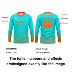 Kundenspezifisches Cyan Orange Basketball Fußball Schießen langes T-Shirt für Erwachsene und Kinder