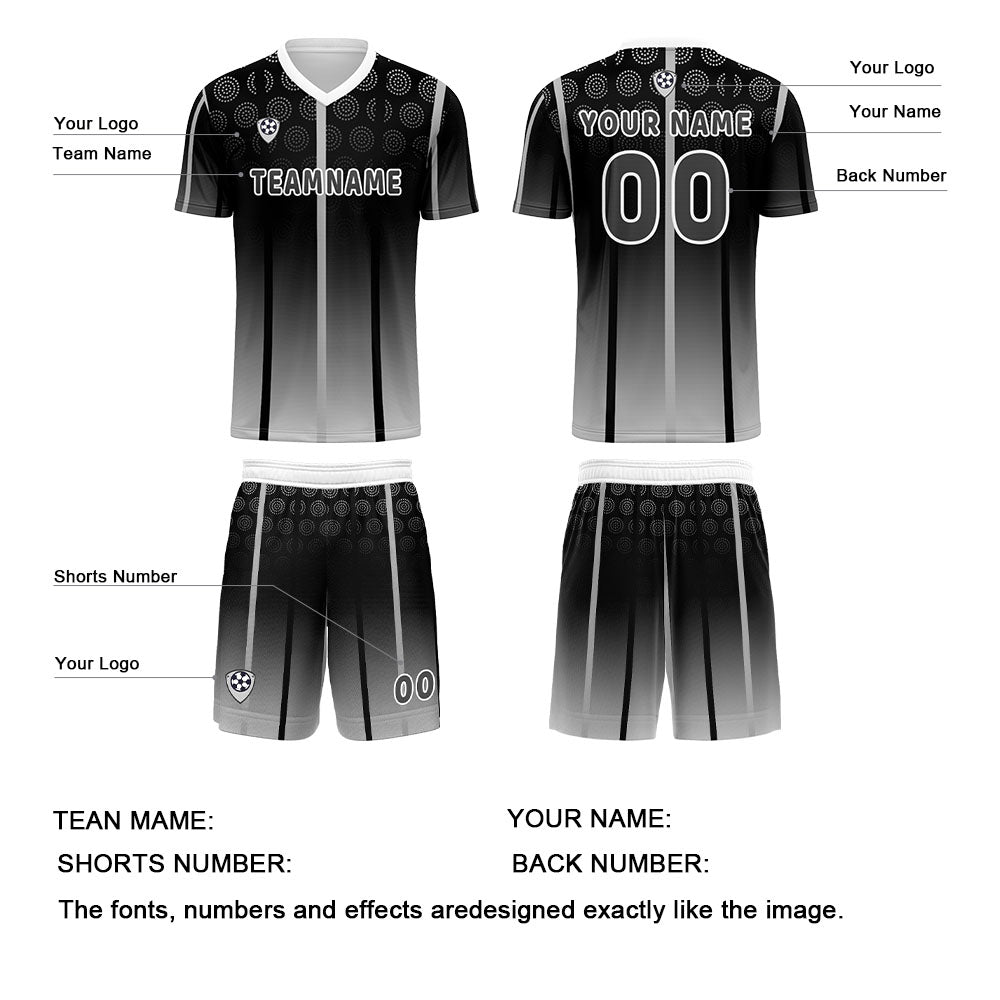 Benutzerdefinierte Schwarz Weiß Trikots für Männer Frauen Personalisierte Fußball Uniformen für Erwachsene und Kind