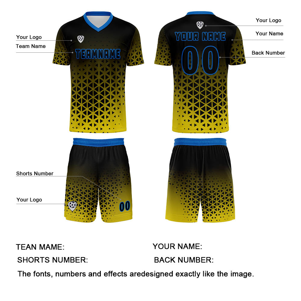 Benutzerdefinierte Gelb Blau Trikots für Männer Frauen Personalisierte Fußball Uniformen für Erwachsene und Kind