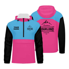 Anpassbare Hellblau Rosa Schwarz Winddichte Softshell Kapuzenjacke - Vollverschluss, Logo- & Text-Druck
