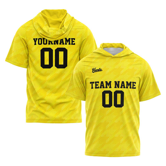 Benutzerdefinierte Gelb Kurzarm-Kapuzenpullover für Männer Frauen Hemden mit Kapuzen gedruckt Name Logo