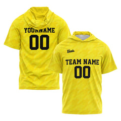 Benutzerdefinierte Gelb Kurzarm-Kapuzenpullover für Männer Frauen Hemden mit Kapuzen gedruckt Name Logo