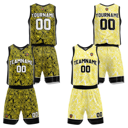 Benutzerdefinierte Gelb Reversible Basketball Jersey Personalisierte Name Nummernlogo drucken