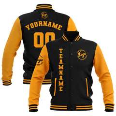 Benutzerdefiniert Schwarz Gelb Wasserdichte Varsity Jacken Personalisiert genäht Name Nummer Logo zu Letterman Jacken