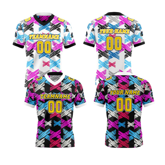 Benutzerdefinierte Blau Gelb Reversibel Fußball Trikot Personalisierte Gradient Fußball Shirts für Männer gedruckt Team Name Nummer Logo