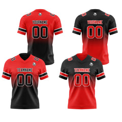 Benutzerdefinierte Rot Schwarz Reversibel Genäht Fußball Trikot Personalisierte Gradient Fußball Shirts für Männer gedruckt Team Name Nummer Logo