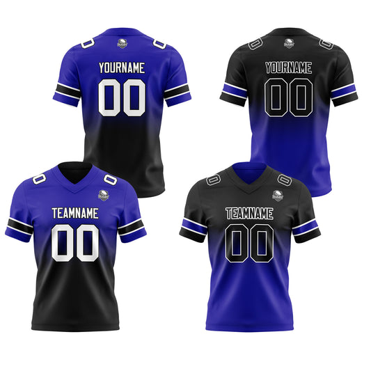 Benutzerdefinierte Royal Schwarz Reversibel Genäht Fußball Trikot Personalisierte Gradient Fußball Shirts für Männer gedruckt Team Name Nummer Logo