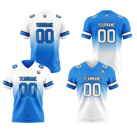 Benutzerdefinierte Weiß Blau Reversibel Genäht Fußball Trikot Personalisierte Gradient Fußball Shirts für Männer gedruckt Team Name Nummer Logo