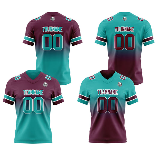 Benutzerdefinierte Burgund Teal Reversibel Genäht Fußball Trikot Personalisierte Gradient Fußball Shirts für Männer gedruckt Team Name Nummer Logo