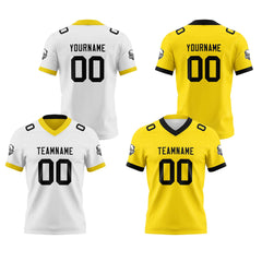 Benutzerdefinierte Weiß Gelb Reversibel Genäht Fußball Trikot Personalisierte Fußball Shirts für Männer gedruckt Team Name Nummer Logo