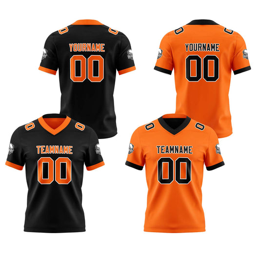 Benutzerdefinierte Schwarz Orange Reversibel Genäht Fußball Trikot Personalisierte Fußball Shirts für Männer gedruckt Team Name Nummer Logo