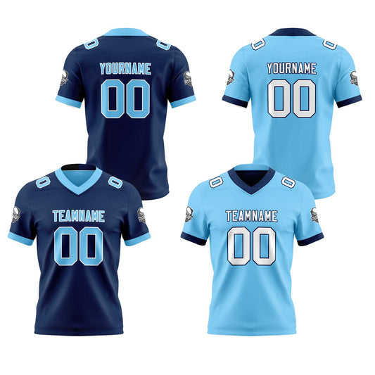 Benutzerdefinierte Marine Hellblau Reversibel Genäht Fußball Trikot Personalisierte Fußball Shirts für Männer gedruckt Team Name Nummer Logo
