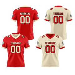 Benutzerdefinierte Rot Creme Reversibel Genäht Fußball Trikot Personalisierte Fußball Shirts für Männer gedruckt Team Name Nummer Logo