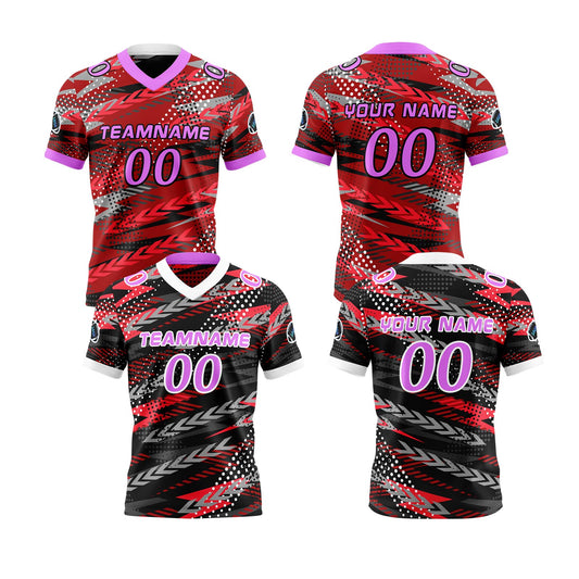 Benutzerdefinierte Rot Lila Reversibel Fußball Trikot Personalisierte Gradient Fußball Shirts für Männer gedruckt Team Name Nummer Logo