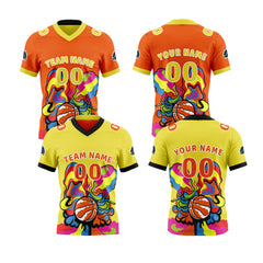 Benutzerdefinierte Gelb Orange Reversibel Fußball Trikot Personalisierte Gradient Fußball Shirts für Männer gedruckt Team Name Nummer Logo