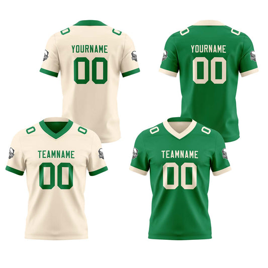 Benutzerdefinierte Creme Grün Reversibel Genäht Fußball Trikot Personalisierte Fußball Shirts für Männer gedruckt Team Name Nummer Logo