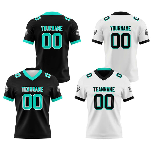 Benutzerdefinierte Schwarz Weiß Teal  Reversibel Genäht Fußball Trikot Personalisierte Fußball Shirts für Männer gedruckt Team Name Nummer Logo