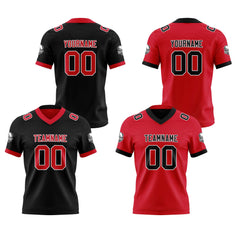 Benutzerdefinierte Schwarz Rot Reversibel Genäht Fußball Trikot Personalisierte Fußball Shirts für Männer gedruckt Team Name Nummer Logo