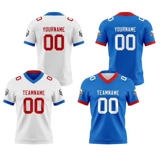 Benutzerdefinierte Weiß Blau Rot Reversibel Genäht Fußball Trikot Personalisierte Fußball Shirts für Männer gedruckt Team Name Nummer Logo