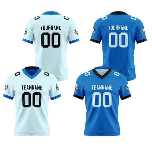 Benutzerdefinierte Hellblau Blau Reversibel Genäht Fußball Trikot Personalisierte Fußball Shirts für Männer gedruckt Team Name Nummer Logo