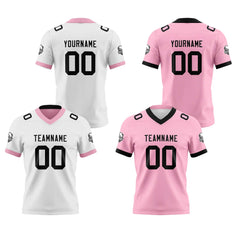 Benutzerdefinierte Weiß Rosa Schwarz Reversibel Genäht Fußball Trikot Personalisierte Fußball Shirts für Männer gedruckt Team Name Nummer Logo