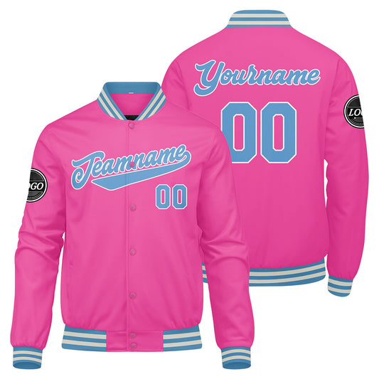 Benutzerdefinierte Verlauf Varsity-Jacke. Letterman-Jacke Dunkelgrün Rosa Hellblau