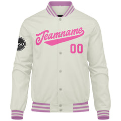 Benutzerdefinierte Verlauf Varsity-Jacke. Letterman-Jacke Dunkelgrün Creme Rosa