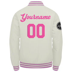 Benutzerdefinierte Verlauf Varsity-Jacke. Letterman-Jacke Dunkelgrün Creme Rosa