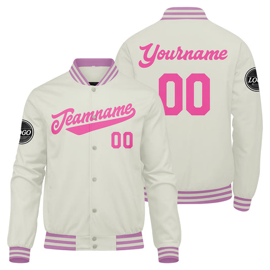 Benutzerdefinierte Verlauf Varsity-Jacke. Letterman-Jacke Dunkelgrün Creme Rosa