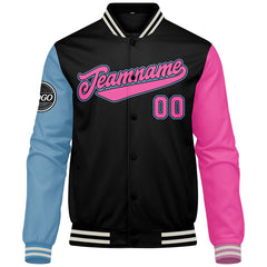 Benutzerdefinierte Verlauf Varsity-Jacke. Letterman-Jacke Dunkelgrün Schwarz Hellblau Rosa