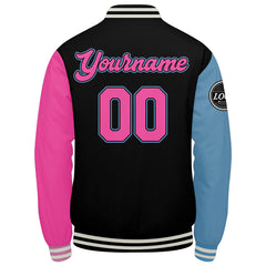 Benutzerdefinierte Verlauf Varsity-Jacke. Letterman-Jacke Dunkelgrün Schwarz Hellblau Rosa