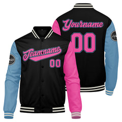 Benutzerdefinierte Verlauf Varsity-Jacke. Letterman-Jacke Dunkelgrün Schwarz Hellblau Rosa
