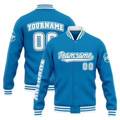 Benutzerdefinierte Varsity-Jacke. Letterman-Jacke für Männer, Frauen und Jugendliche Blau