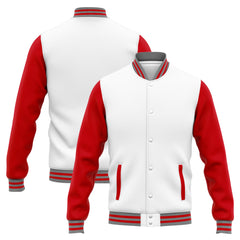 Benutzerdefinierte Varsity-Jacke. Letterman-Jacke für Männer, Frauen und Jugendliche Weiß Rot
