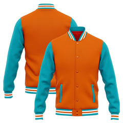 Benutzerdefinierte Varsity-Jacke. Letterman-Jacke für Männer, Frauen und Jugendliche Orange Teal
