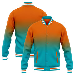 Benutzerdefinierte Varsity-Jacke. Letterman-Jacke für Männer, Frauen und Jugendliche Orange Teal Verlauf