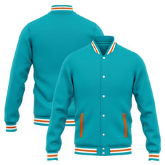 Benutzerdefinierte Varsity-Jacke. Letterman-Jacke für Männer, Frauen und Jugendliche Teal Orange