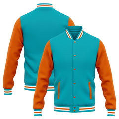 Benutzerdefinierte Varsity-Jacke. Letterman-Jacke für Männer, Frauen und Jugendliche Teal Orange